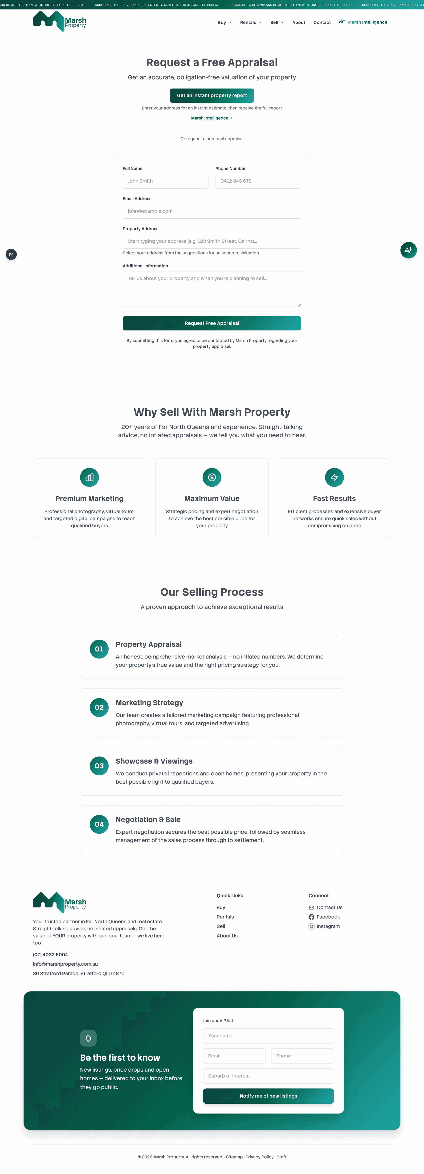 Sell page, the free appraisal offer and how it is framed