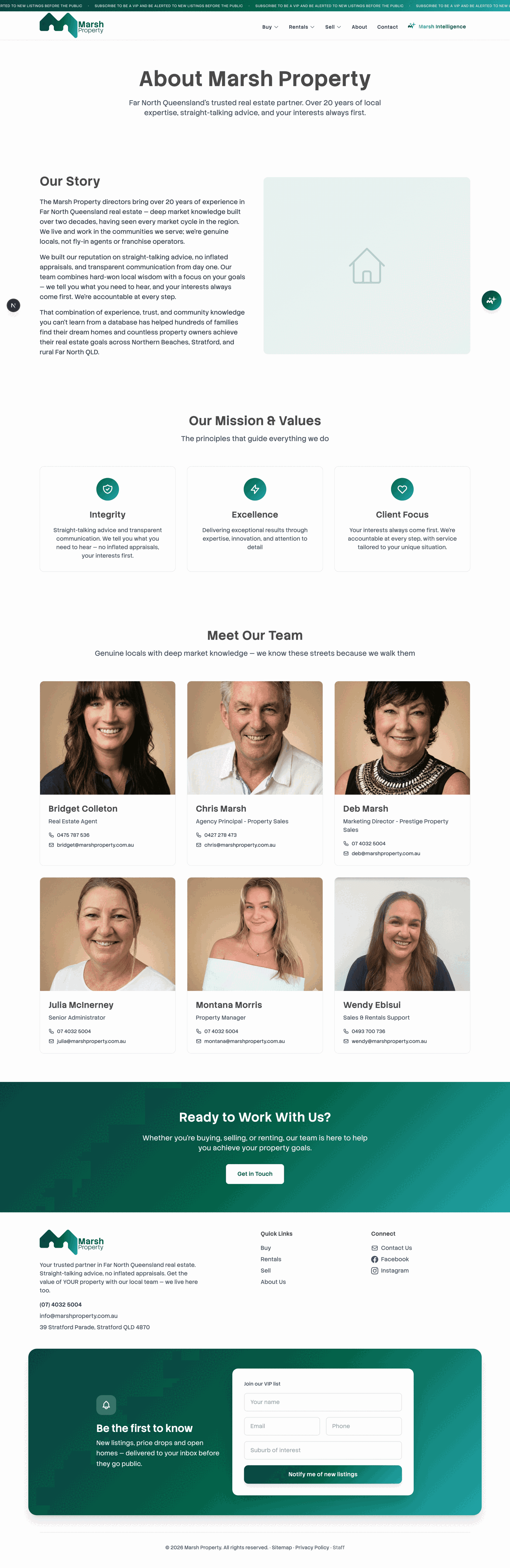 About page, the team and the local positioning